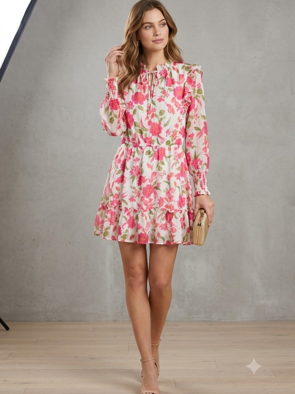 Sugarlips Pink Floral Ruffle Hem Mini Dress